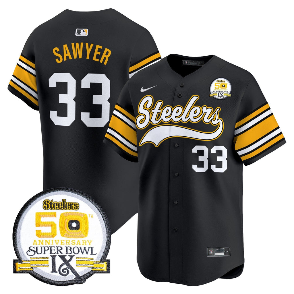 PIT 50th Anniversary Of Super Bowl IX Patch Vapor Premier Baseball Jersey - All Stitched