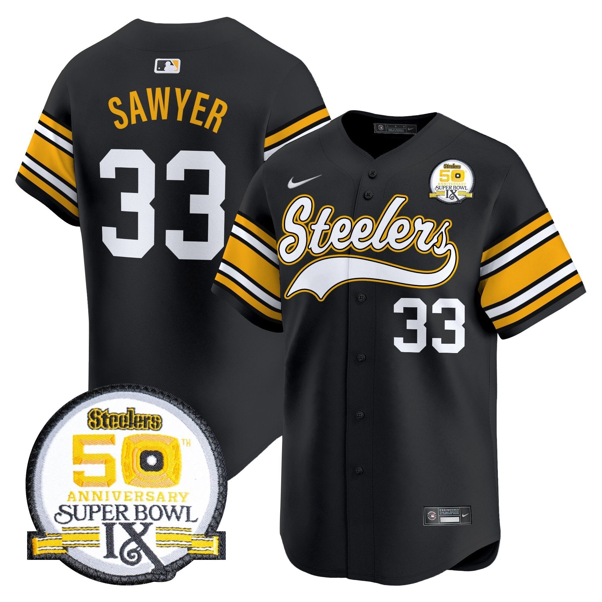 PIT 50th Anniversary Of Super Bowl IX Patch Vapor Premier Baseball Jersey - All Stitched