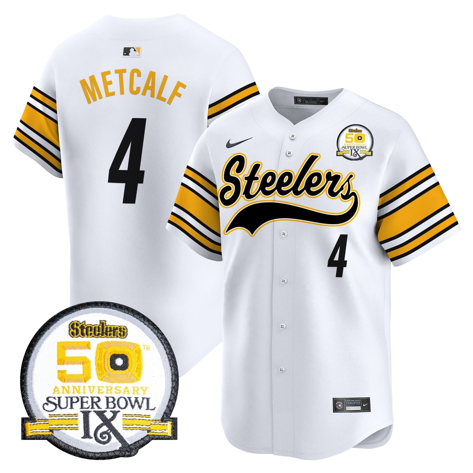 PIT 50th Anniversary Of Super Bowl IX Patch Vapor Premier Baseball Jersey - All Stitched