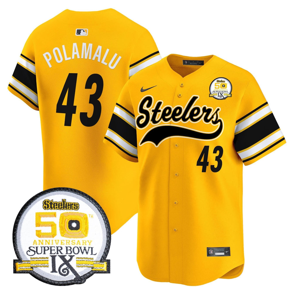 PIT 50th Anniversary Of Super Bowl IX Patch Vapor Premier Baseball Jersey - All Stitched