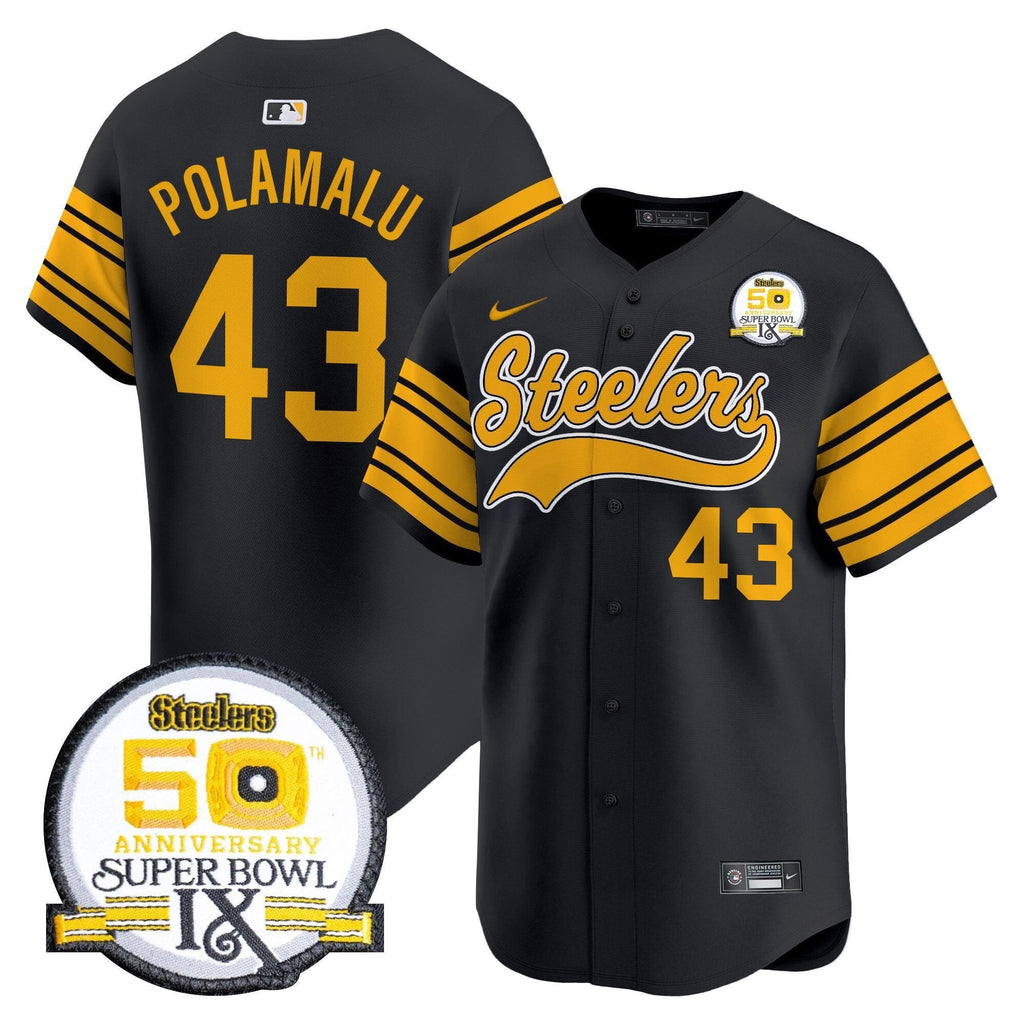 PIT 50th Anniversary Of Super Bowl IX Patch Vapor Premier Baseball Jersey - All Stitched