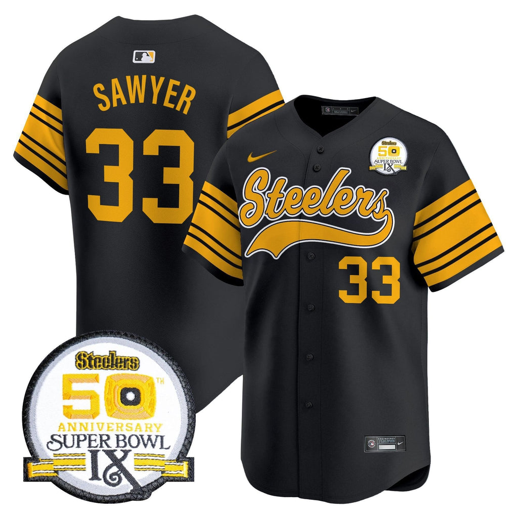 PIT 50th Anniversary Of Super Bowl IX Patch Vapor Premier Baseball Jersey - All Stitched