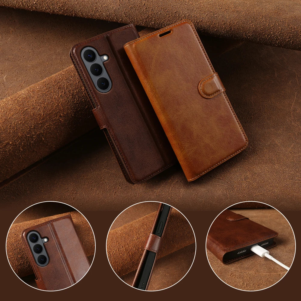 Phone Leather Case For Samsung Galaxy S26 Plus S25 Plus S24 FE A55 A16 A17 S23 S22 S21 Ultra Flip Case Cover Wallet Coque Funda