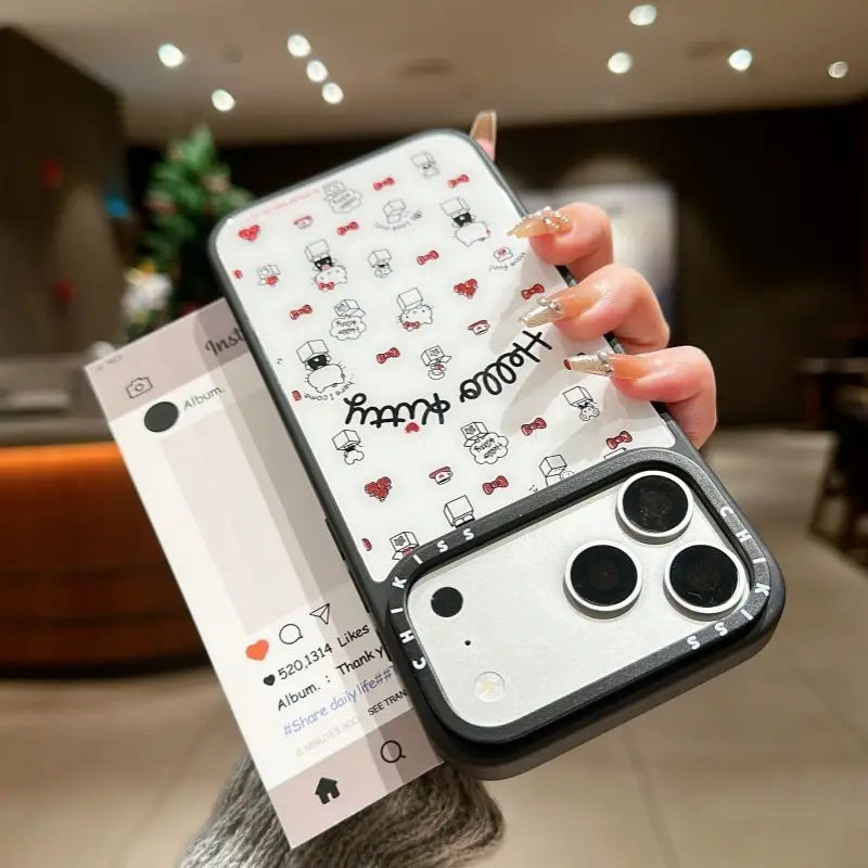 Sanrio Hello Kitty 3D Cartoon Doll Bracket Phone Case For iPhone 17 Pro Max Air 16 15 14 Pro Soft Frame Hard Anti-drop Back Case