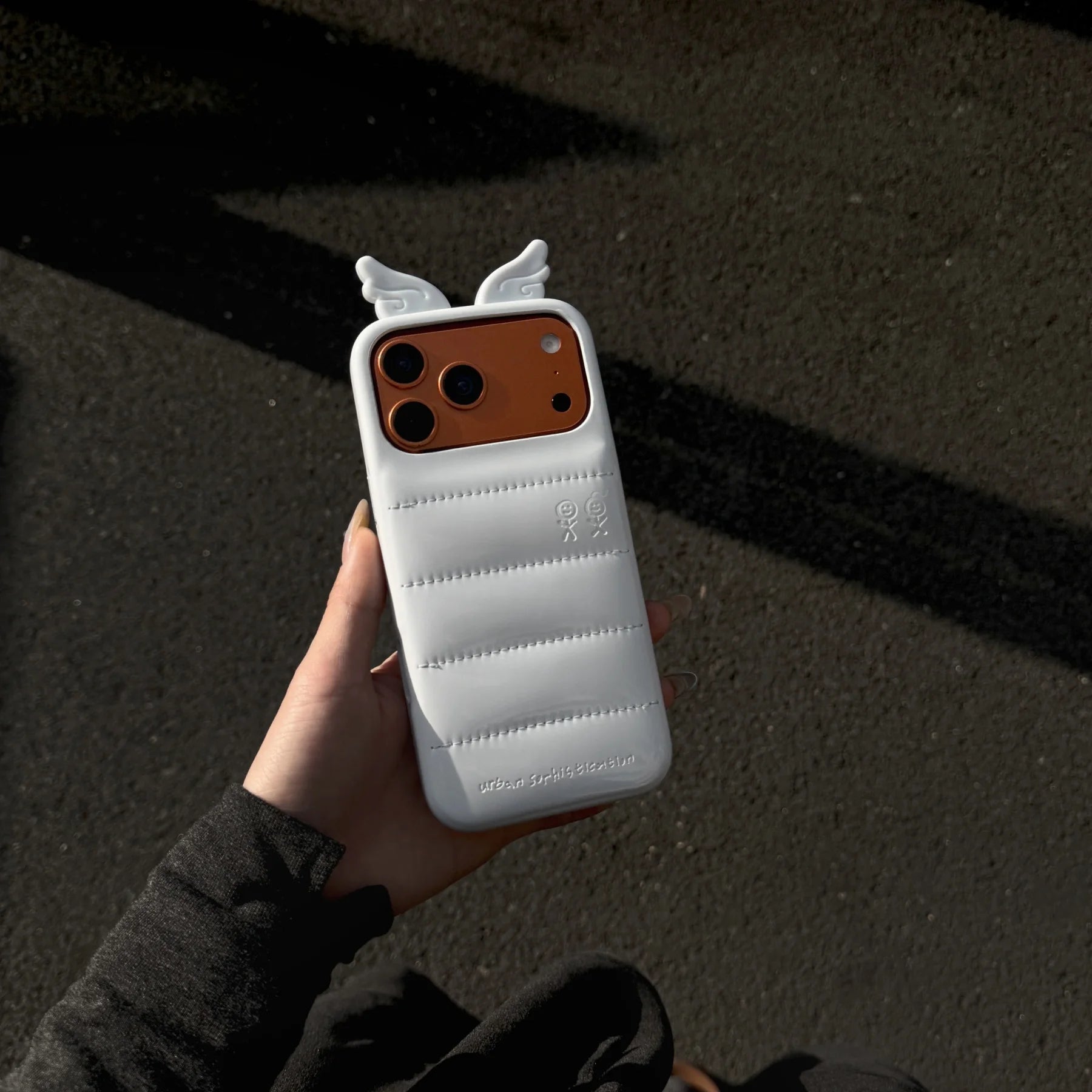 Cute Light Blue Color 3D Angel Wings Down Jackets Phone Case for iPhone 17 16 15 14 Pro Max Shockproof Protective Back Cover