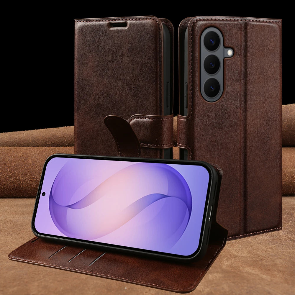 Phone Leather Case For Samsung Galaxy S26 Plus S25 Plus S24 FE A55 A16 A17 S23 S22 S21 Ultra Flip Case Cover Wallet Coque Funda