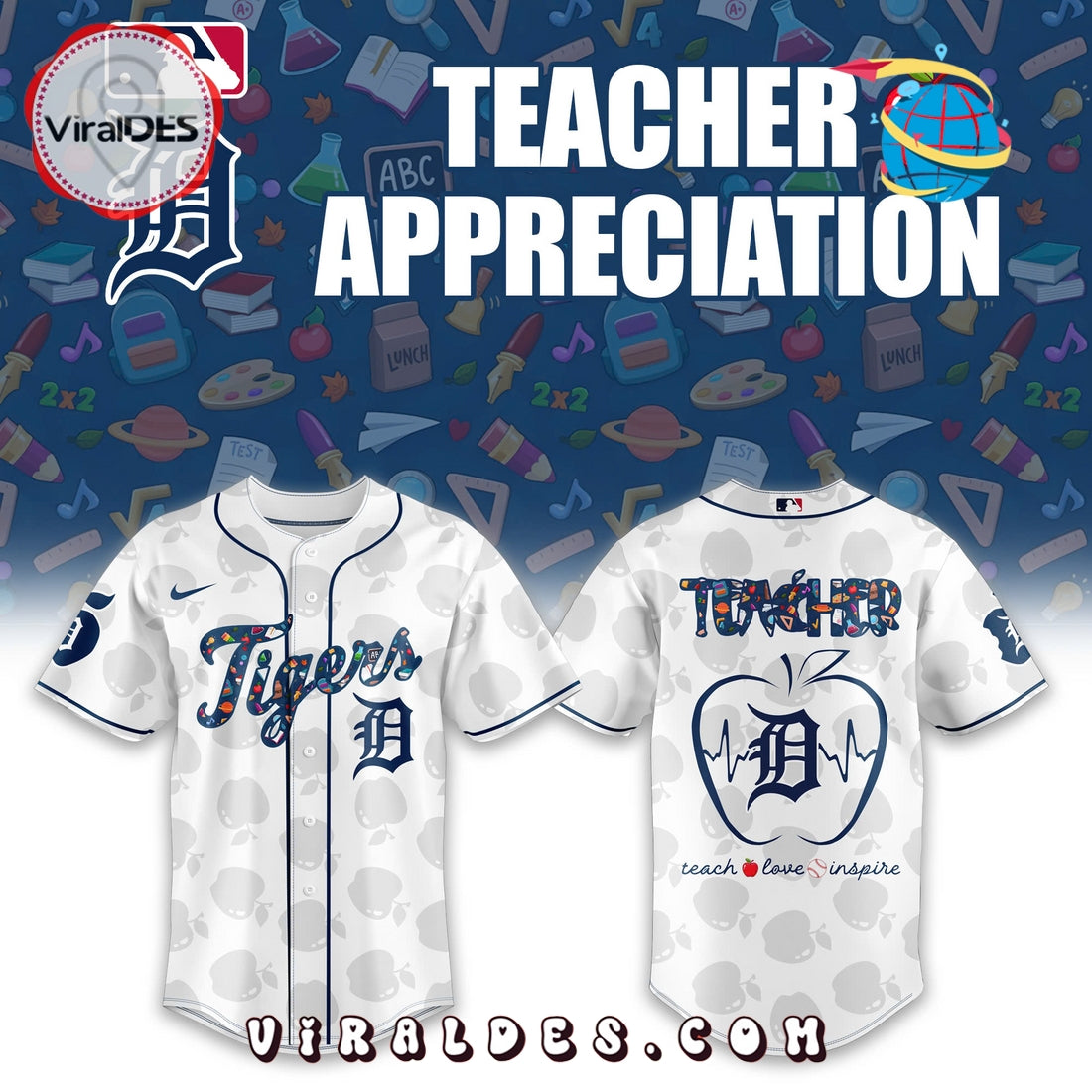 Detroit Tigers MLB Teacher Night White Baseball Jersey