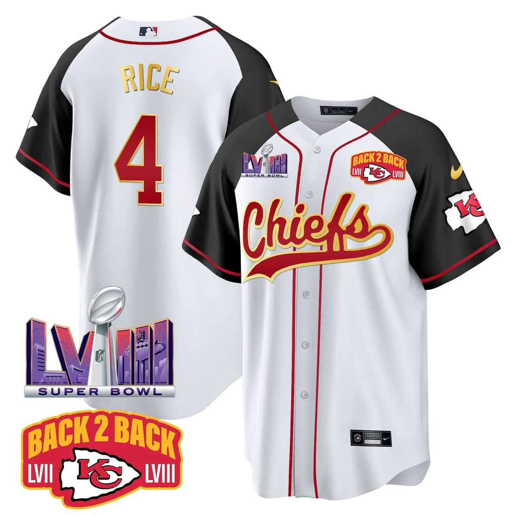 KC Super Bowl LVIII & Back 2 Back Patch Baseball Jersey - All Stitched